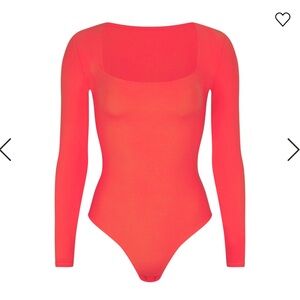 Skims Long Sleeve Square Neck Bodysuit in Poppy